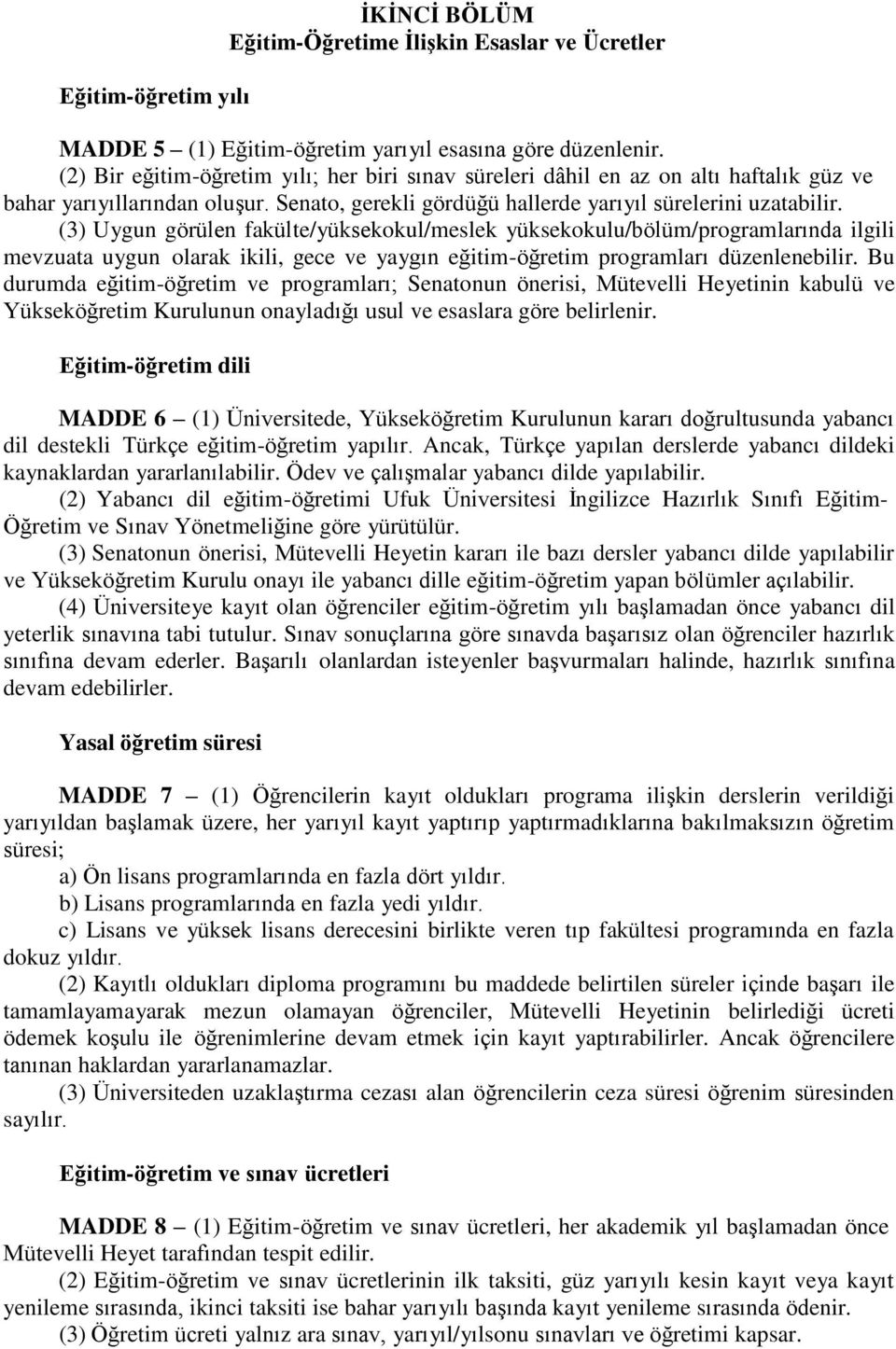 (3) Uygun görülen fakülte/yüksekokul/meslek yüksekokulu/bölüm/programlarında ilgili mevzuata uygun olarak ikili, gece ve yaygın eğitim-öğretim programları düzenlenebilir.