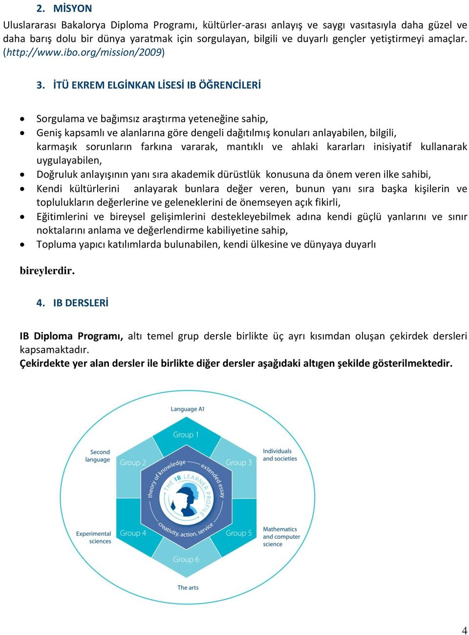 İTÜ EKREM ELGİNKAN LİSESİ IB ÖĞRENCİLERİ Sorgulama ve bağımsız araştırma yeteneğine sahip, Geniş kapsamlı ve alanlarına göre dengeli dağıtılmış konuları anlayabilen, bilgili, karmaşık sorunların