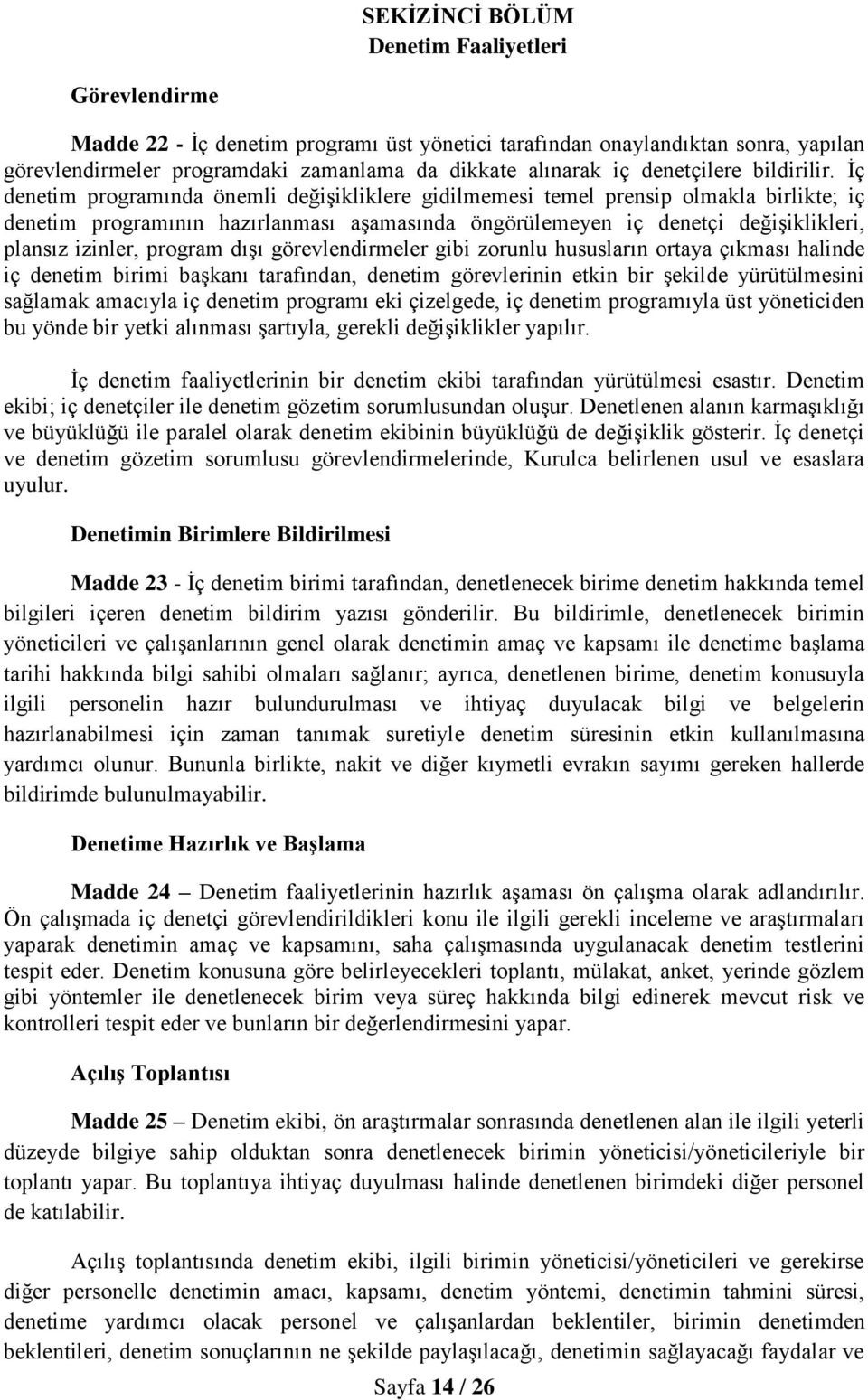 İç denetim programında önemli değişikliklere gidilmemesi temel prensip olmakla birlikte; iç denetim programının hazırlanması aşamasında öngörülemeyen iç denetçi değişiklikleri, plansız izinler,