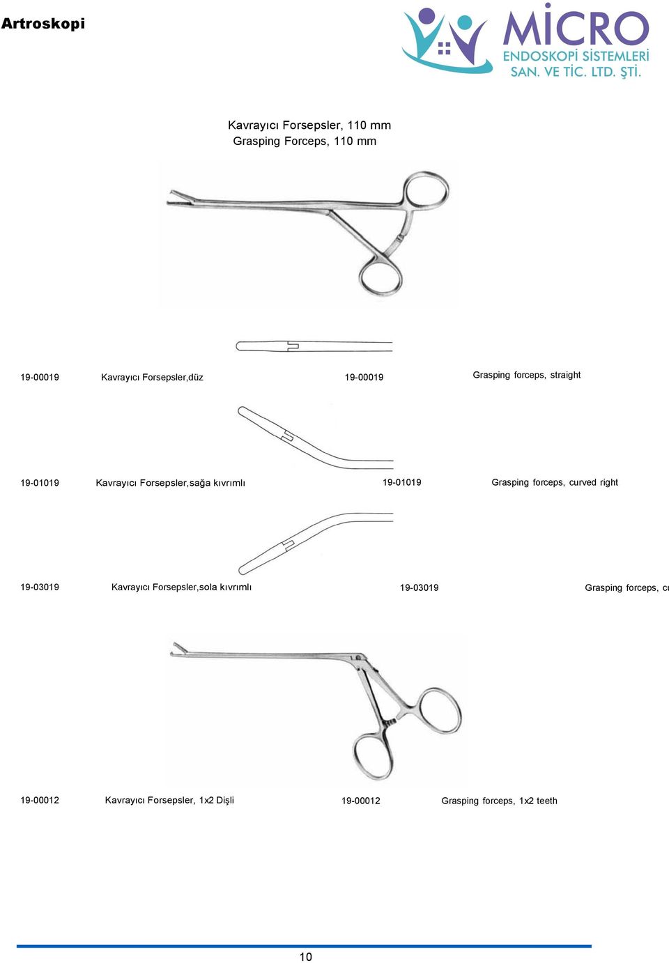 Grasping forceps, curved right 19-03019 Kavrayıcı Forsepsler,sola kıvrımlı 19-03019