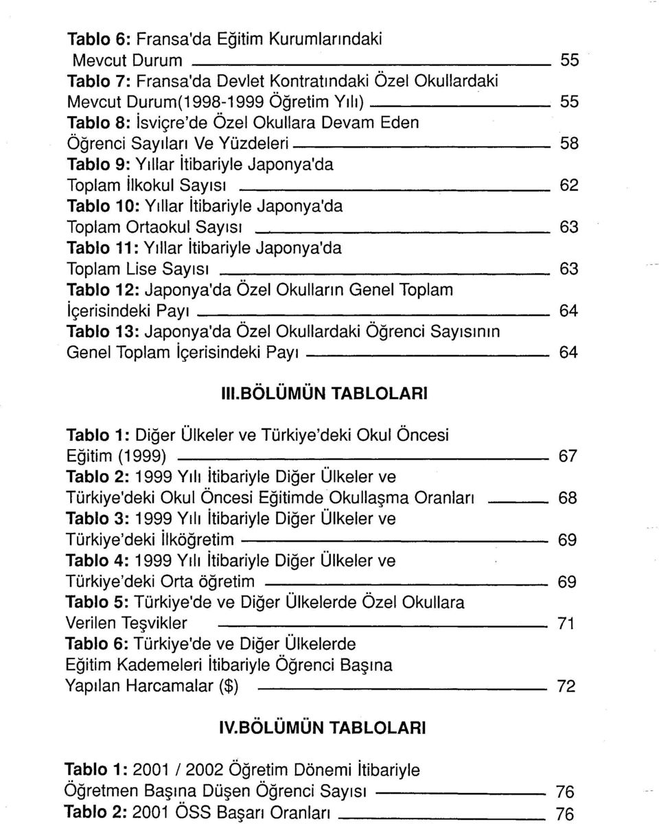 Toplam Lise Sayısı 63 Tablo 12: Japonya'da Özel Okulların Genel Toplam içerisindeki Payı 64 Tablo 13: Japonya'da Özel Okullardaki Öğrenci Sayısının Genel Toplam içerisindeki Payı 64 III.