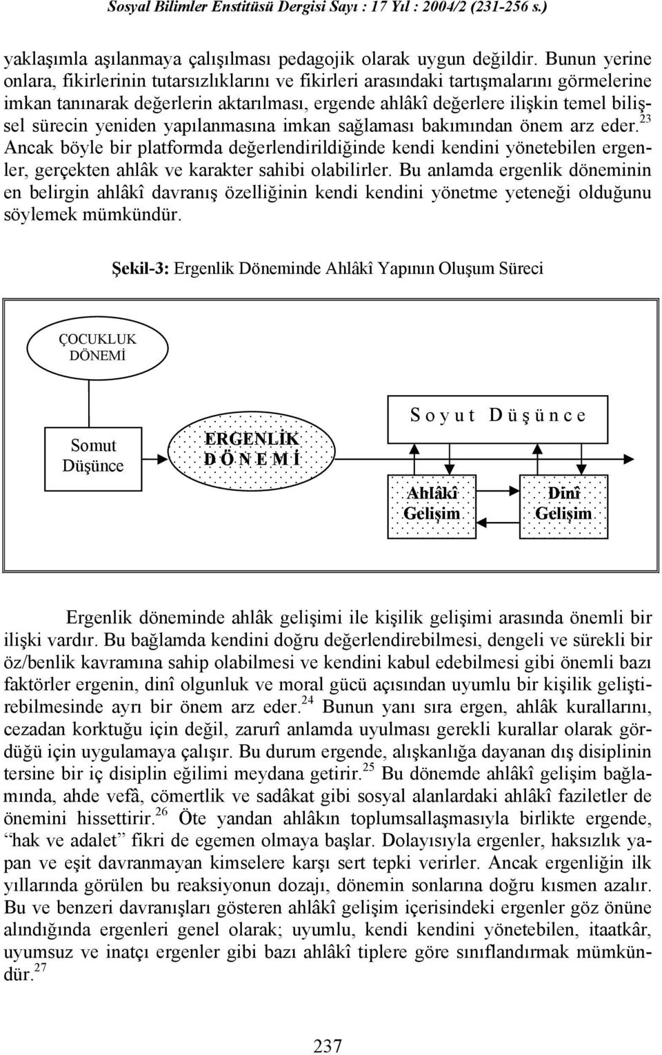 yeniden yapılanmasına imkan sağlaması bakımından önem arz eder. 23 Ancak böyle bir platformda değerlendirildiğinde kendi kendini yönetebilen ergenler, gerçekten ahlâk ve karakter sahibi olabilirler.