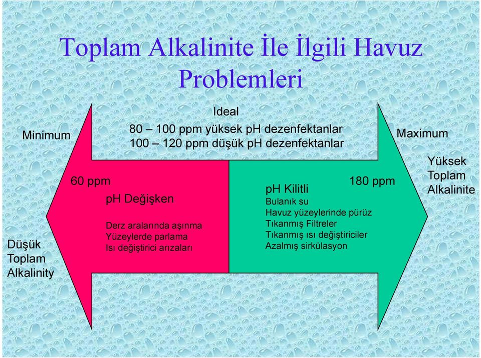 Bulanık su Derz aralarında aşınma Yüzeylerde parlama Isı değiştirici arızaları Havuz yüzeylerinde