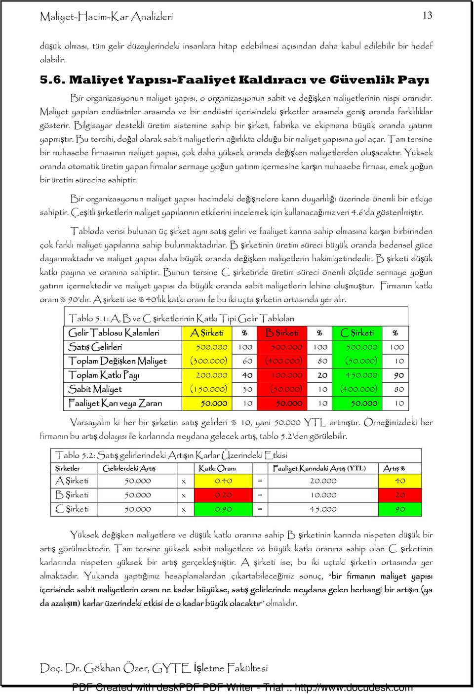 Maliyet yapıları endüstriler arasında ve bir endüstri içerisindeki şirketler arasında geniş oranda farklılıklar gösterir.