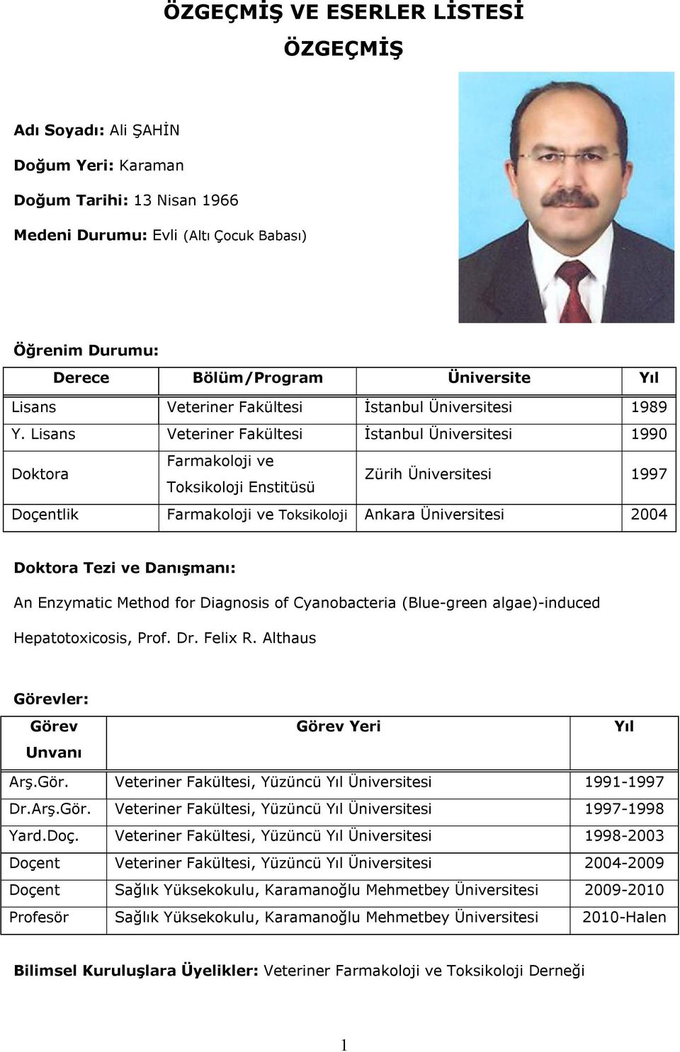 Lisans Veteriner Fakültesi İstanbul Üniversitesi 1990 Doktora Farmakoloji ve Toksikoloji Enstitüsü Zürih Üniversitesi 1997 Doçentlik Farmakoloji ve Toksikoloji Ankara Üniversitesi 2004 Doktora Tezi