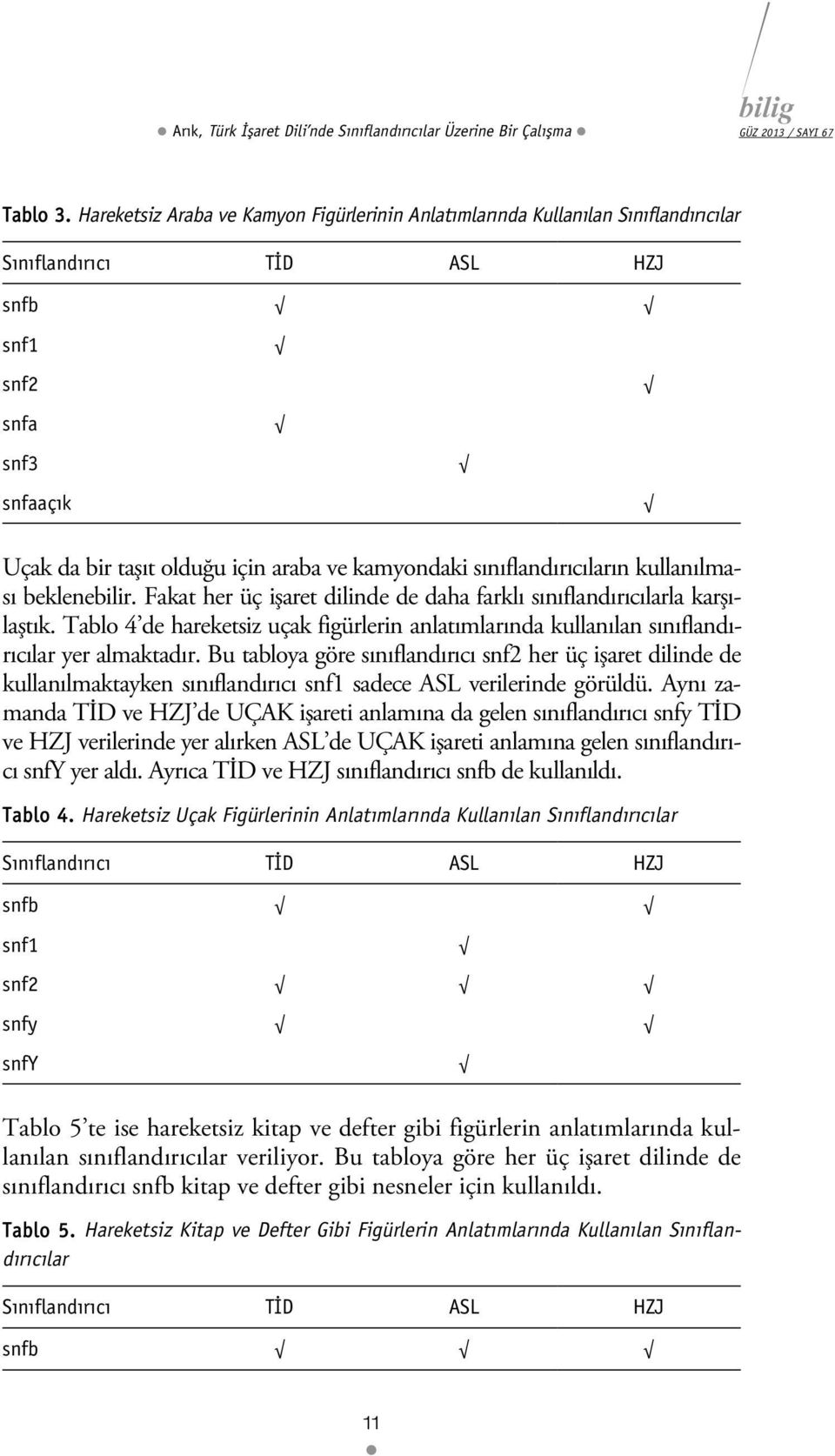 sınıflandırıcıların kullanılması beklenebilir. Fakat her üç işaret dilinde de daha farklı sınıflandırıcılarla karşılaştık.