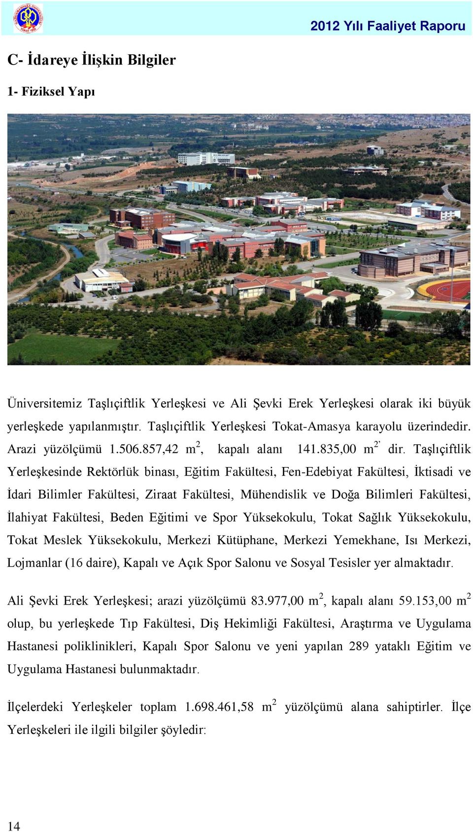 Taşlıçiftlik Yerleşkesinde Rektörlük binası, Eğitim Fakültesi, Fen-Edebiyat Fakültesi, İktisadi ve İdari Bilimler Fakültesi, Ziraat Fakültesi, Mühendislik ve Doğa Bilimleri Fakültesi, İlahiyat