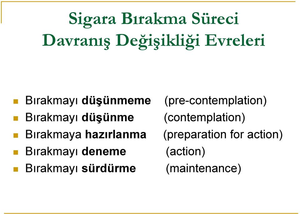 (contemplation) Bırakmaya hazırlanma (preparation for