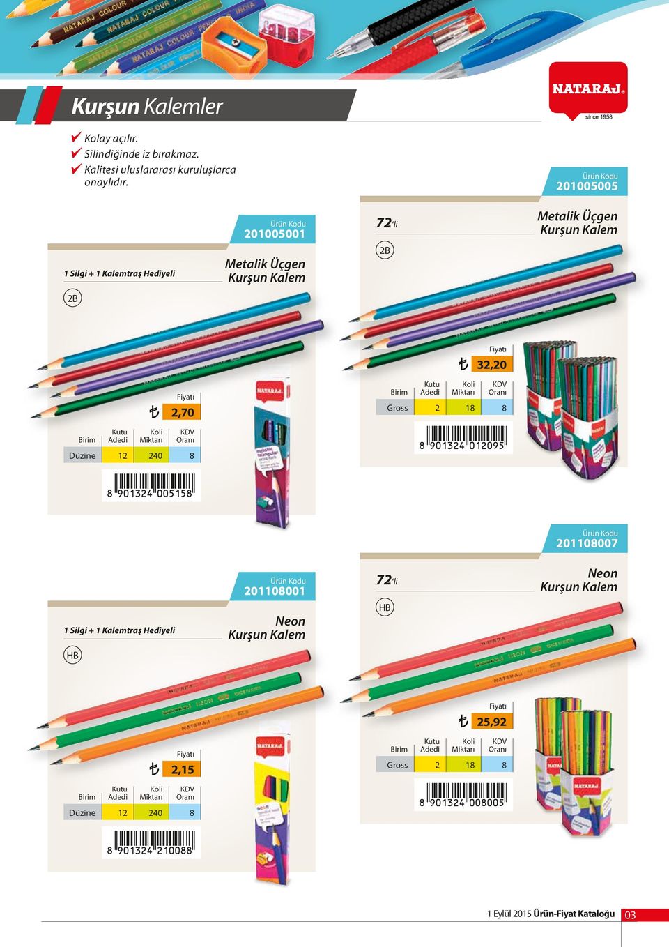 Üçgen Kurşun Kalem 2B 2B 32,20 2,70 Gross 2 18 8 Düzine 12 240 8 201108007 201108001 72 li Neon