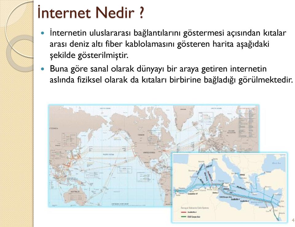 deniz altı fiber kablolamasını gösteren harita aşağıdaki şekilde