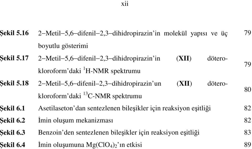 18 2 Metil 5,6 difenil 2,3 dihidropirazin un (XII) döterokloroform daki -MR spektrumu 80 Şekil 6.