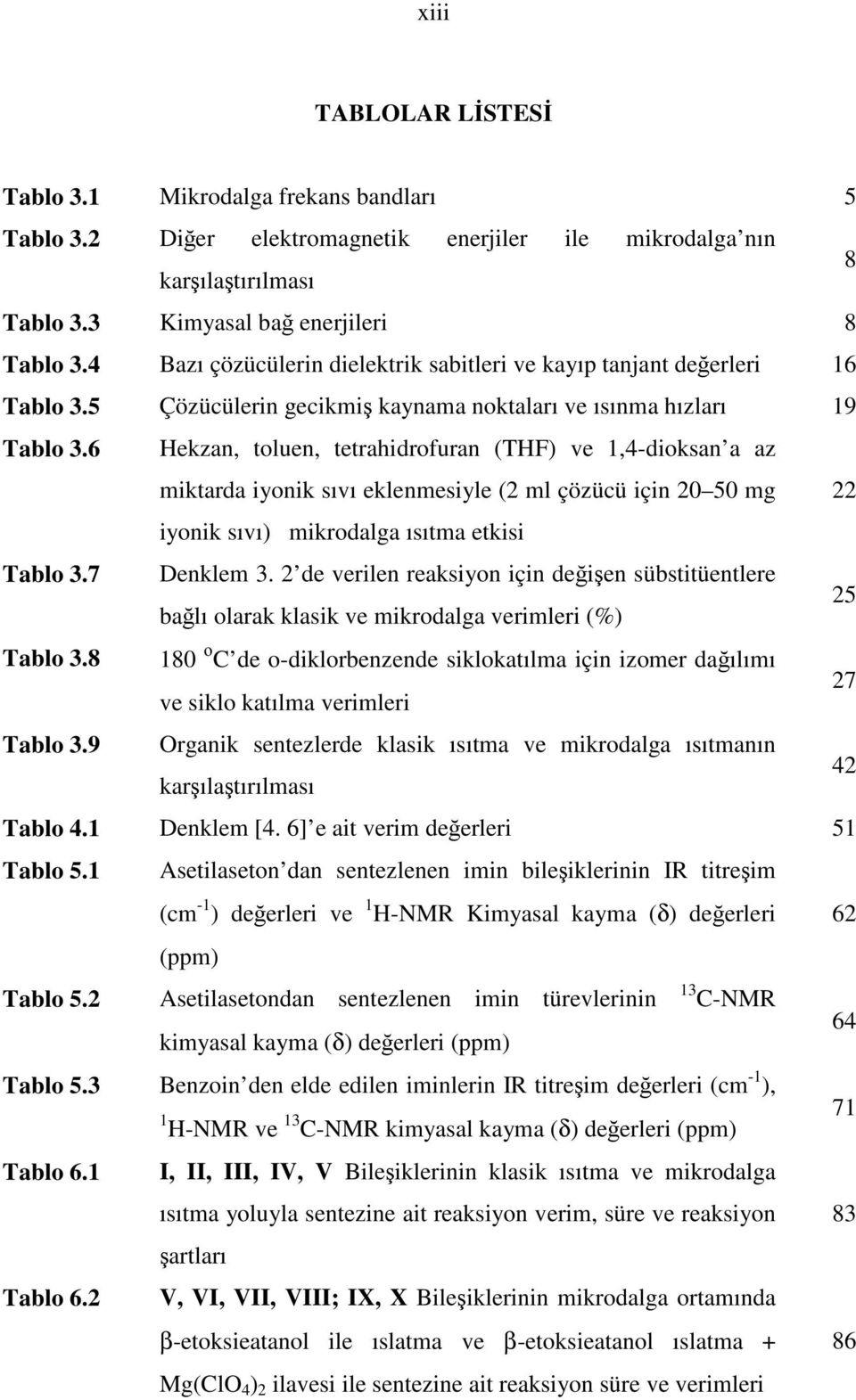 6 Hekzan, toluen, tetrahidrofuran (THF) ve 1,4-dioksan a az miktarda iyonik sıvı eklenmesiyle (2 ml çözücü için 20 50 mg 22 iyonik sıvı) mikrodalga ısıtma etkisi Tablo 3.7 Denklem 3.