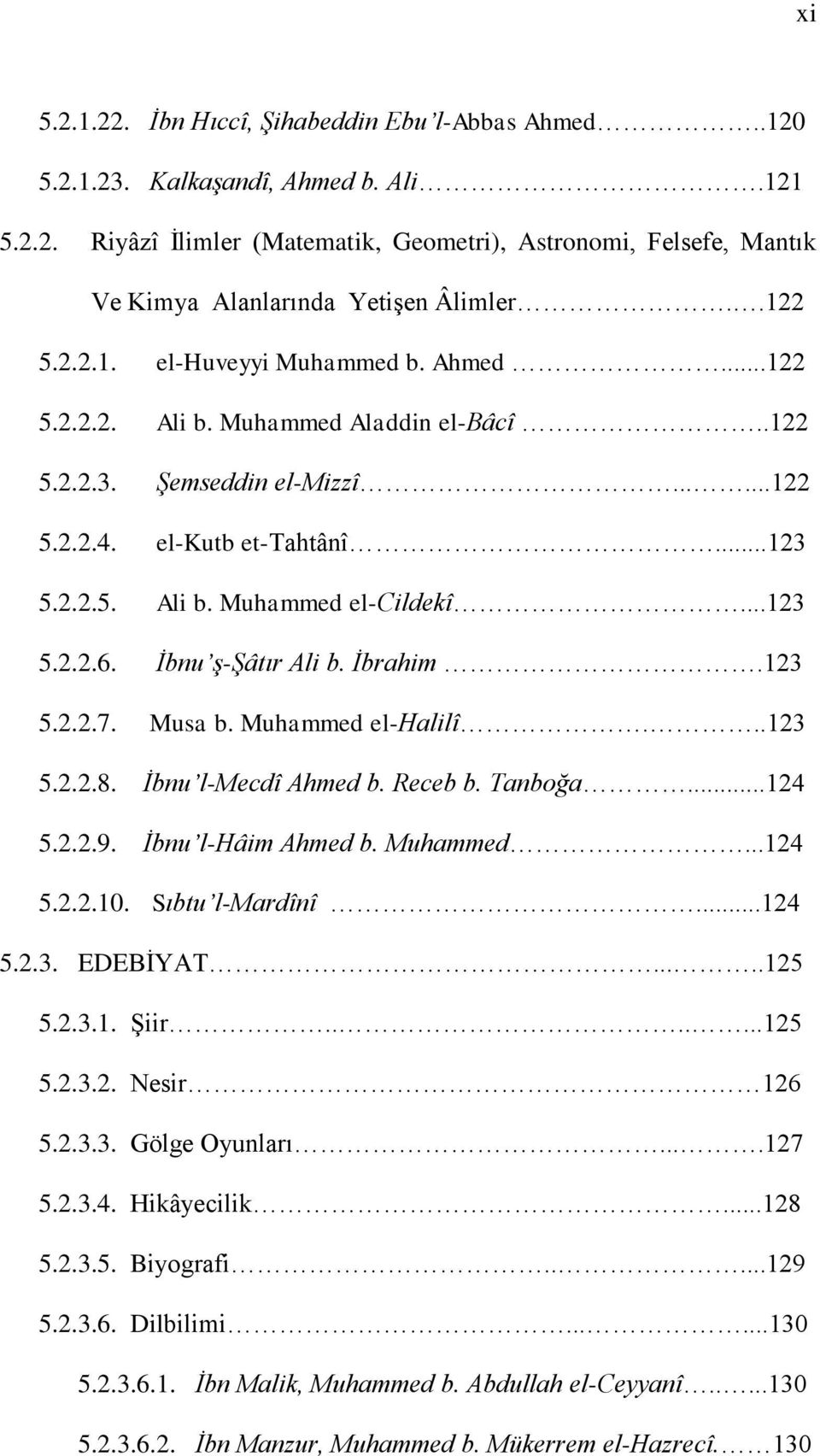 ..123 5.2.2.6. İbnu ş-şâtır Ali b. İbrahim.123 5.2.2.7. Musa b. Muhammed el-halilî...123 5.2.2.8. İbnu l-mecdî Ahmed b. Receb b. Tanboğa...124 5.2.2.9. İbnu l-hâim Ahmed b. Muhammed...124 5.2.2.10.