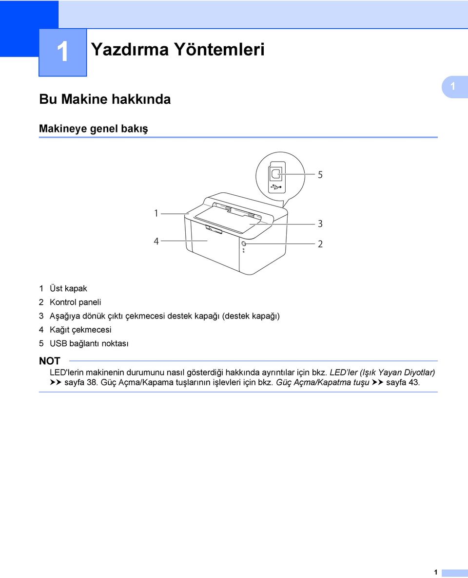 NOT LED'lerin makinenin durumunu nasıl gösterdiği hakkında ayrıntılar için bkz.