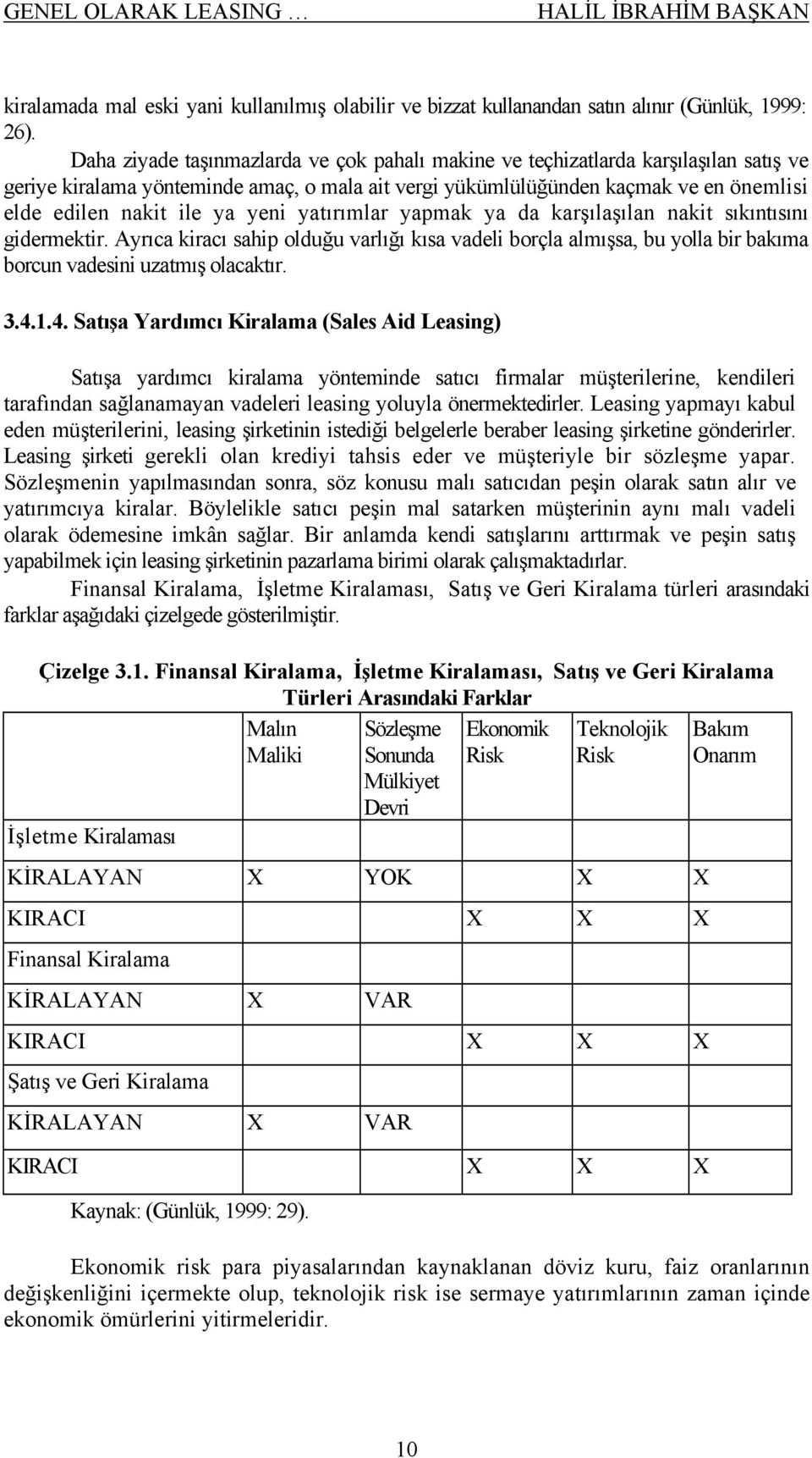 yeni yatırımlar yapmak ya da karşılaşılan nakit sıkıntısını gidermektir. Ayrıca kiracı sahip olduğu varlığı kısa vadeli borçla almışsa, bu yolla bir bakıma borcun vadesini uzatmış olacaktır. 3.4.