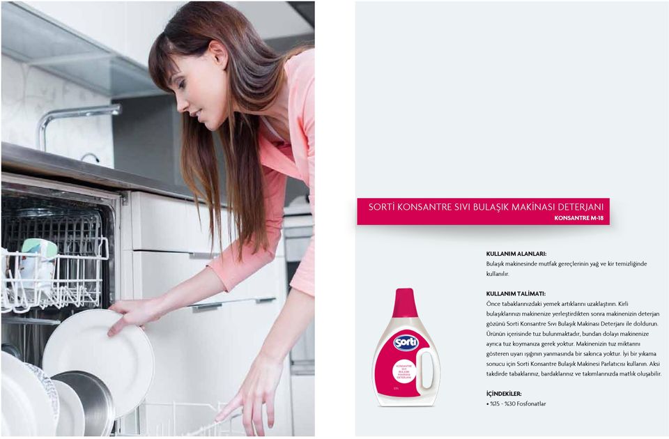Kirli bulaşıklarınızı makinenize yerleştirdikten sonra makinenizin deterjan gözünü Sorti Konsantre Sıvı Bulaşık Makinası Deterjanı ile doldurun.