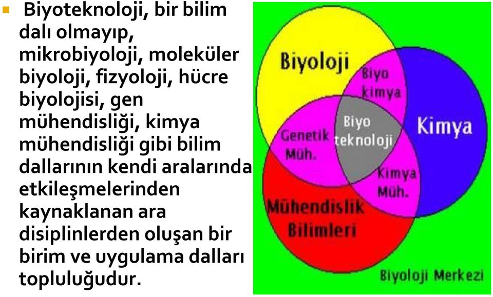 mühendisliği gibi bilim dallarının kendi aralarında etkileşmelerinden