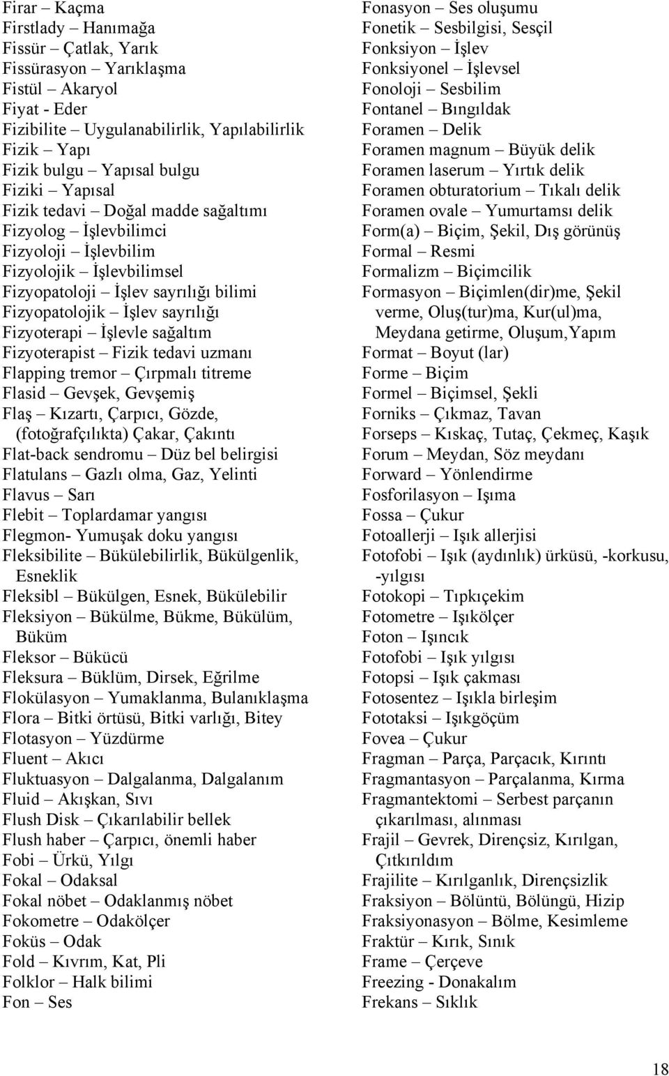 Fizyoterapist Fizik tedavi uzmanı Flapping tremor Çırpmalı titreme Flasid Gevşek, Gevşemiş Flaş Kızartı, Çarpıcı, Gözde, (fotoğrafçılıkta) Çakar, Çakıntı Flat-back sendromu Düz bel belirgisi