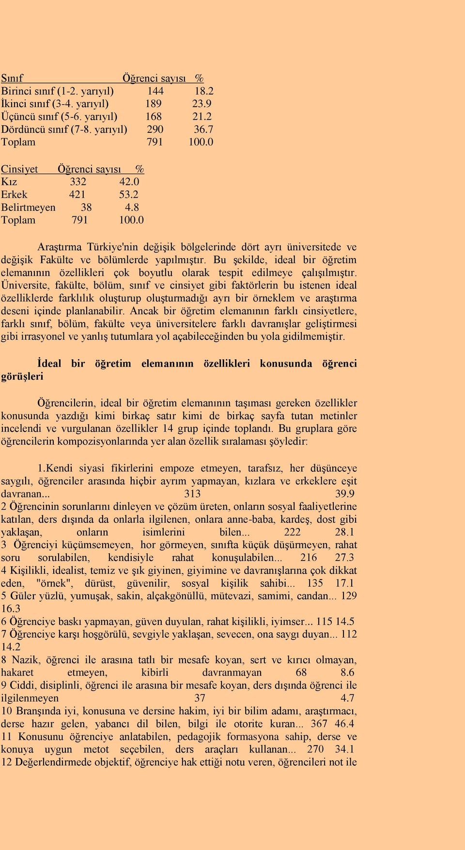 Bu şekilde, ideal bir öğretim elemanının özellikleri çok boyutlu olarak tespit edilmeye çalışılmıştır.