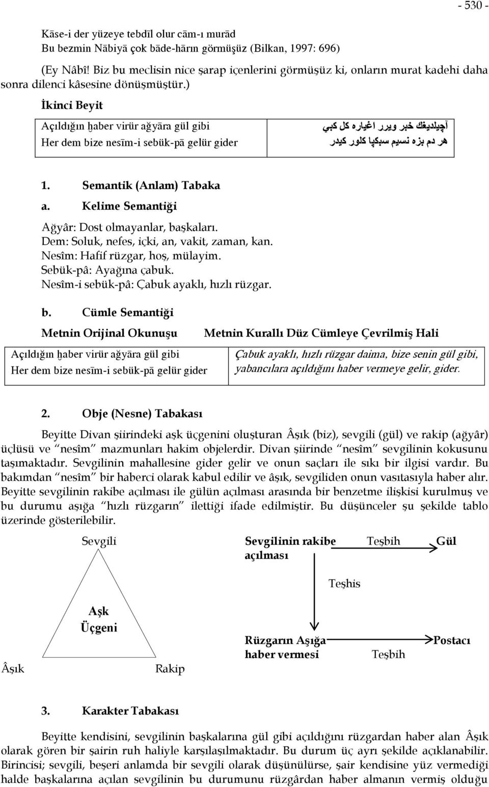 ) İkinci Beyit Açıldığın «aber virür ağyâra gül gibi Her dem bize nesîm-i sebük-pâ gelür gider 1. Semantik (Anlam) Tabaka a. Kelime Semantiği Ağyâr: Dost olmayanlar, başkaları.