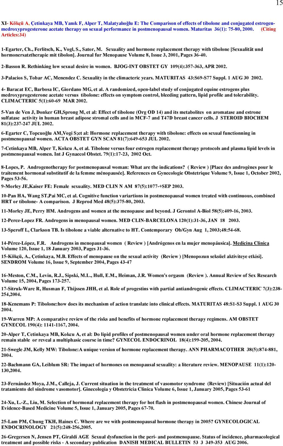 Sexuality and hormone replacement therapy with tibolone [Sexualität und hormonersatztherapie mit tibolon]. Journal fur Menopause Volume 8, Issue 3, 2001, Pages 36-40. 2-Basson R.