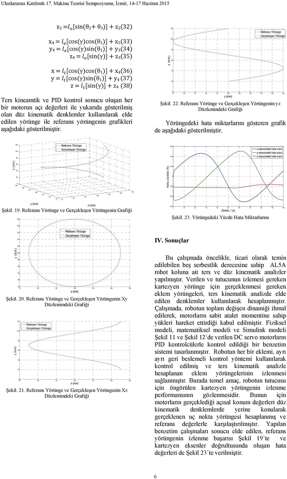 75 8 85 9 95 1 15 11 115 12 125 y (mm) Şekil. 22. ve nin yz Düzlemindeki Grafiği Yörüngedeki hata miktarlarını gösteren grafik de aşağıdaki gösterilmiştir. 12 1 8.6.