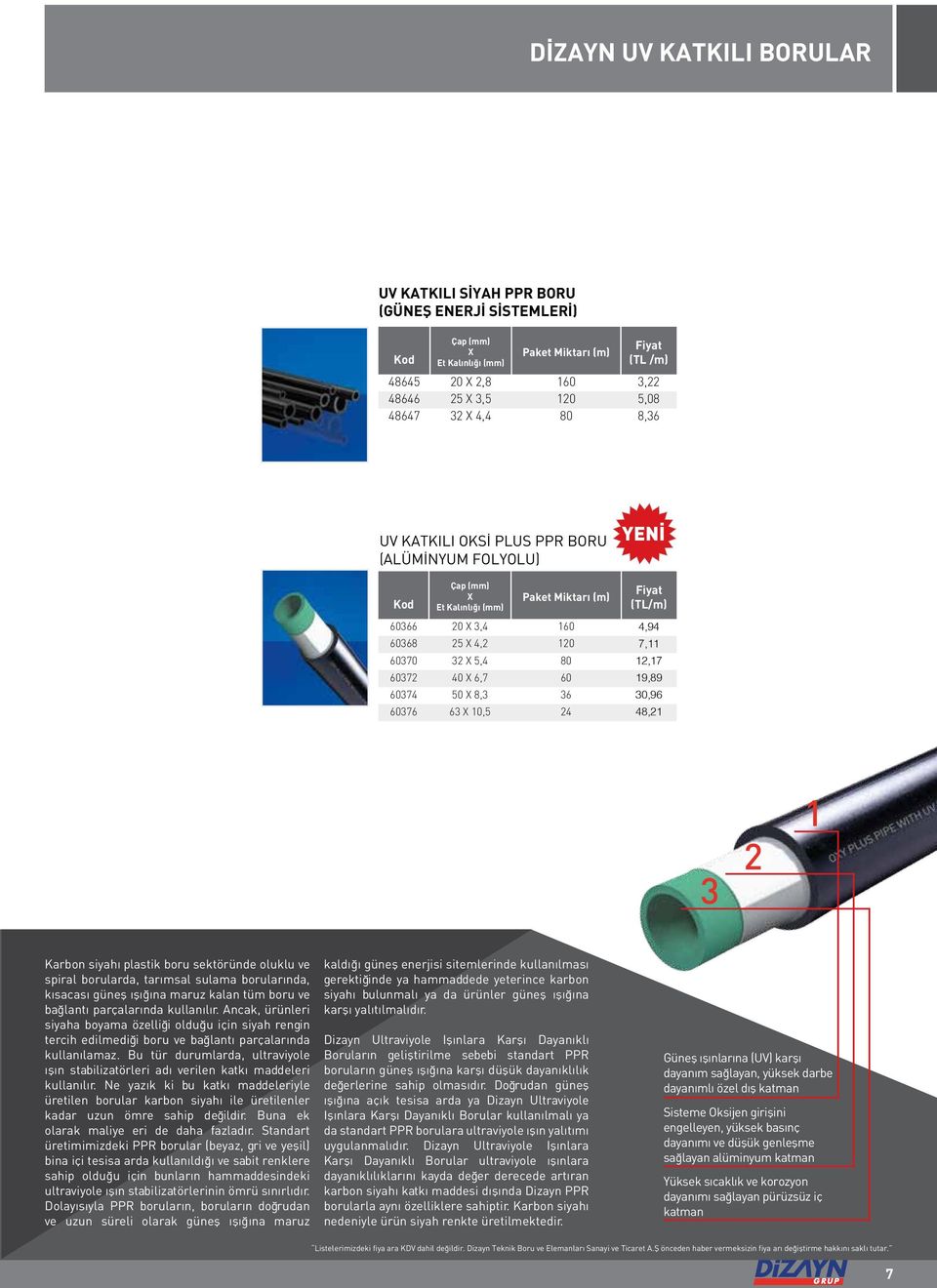 8,3 36 30,96 60376 63 X 10,5 24 48,21 3 2 1 Karbon siyahı plastik boru sektöründe oluklu ve spiral borularda, tarımsal sulama borularında, kısacası güneş ışığına maruz kalan tüm boru ve bağlantı
