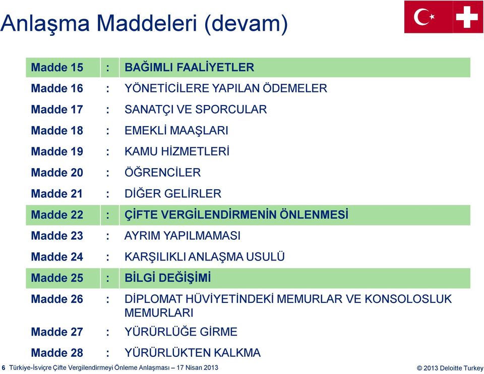 23 : AYRIM YAPILMAMASI Madde 24 : KARŞILIKLI ANLAŞMA USULÜ Madde 25 : BİLGİ DEĞİŞİMİ Madde 26 : DİPLOMAT HÜVİYETİNDEKİ MEMURLAR VE