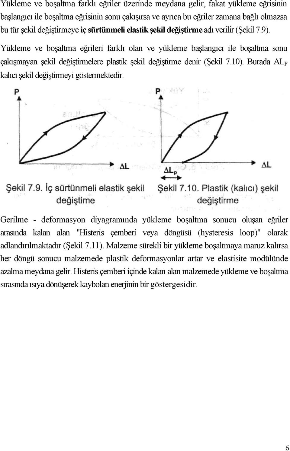 Yükleme ve boşaltma eğrileri farklı olan ve yükleme başlangıcı ile boşaltma sonu çakışmayan şekil değiştirmelere plastik şekil değiştirme denir (Şekil 7.10).