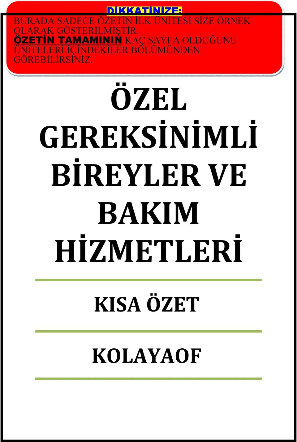 ÖZETİN TAMAMININ KAÇ SAYFA OLDUĞUNU ÜNİTELERİ İÇİNDEKİLER