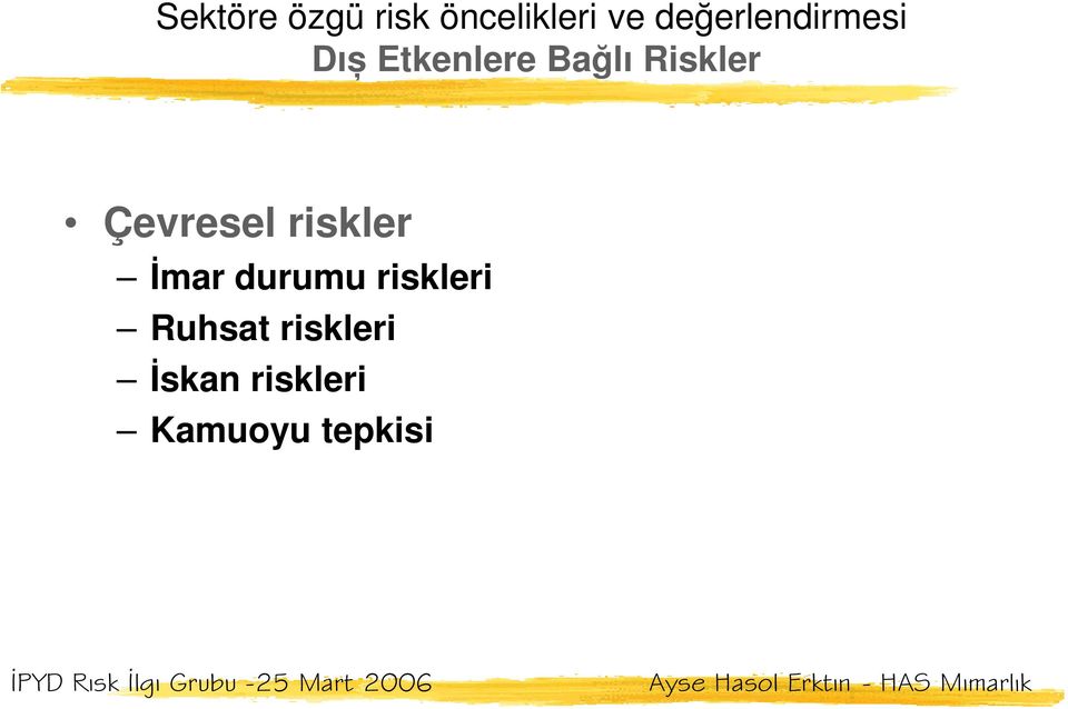 Riskler Çevresel riskler İmar durumu