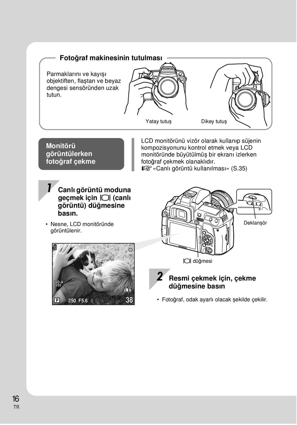 monitöründe büyütülmüş bir ekranı izlerken fotoğraf çekmek olanaklıdır. g«canlı görüntü kullanılması» (S.