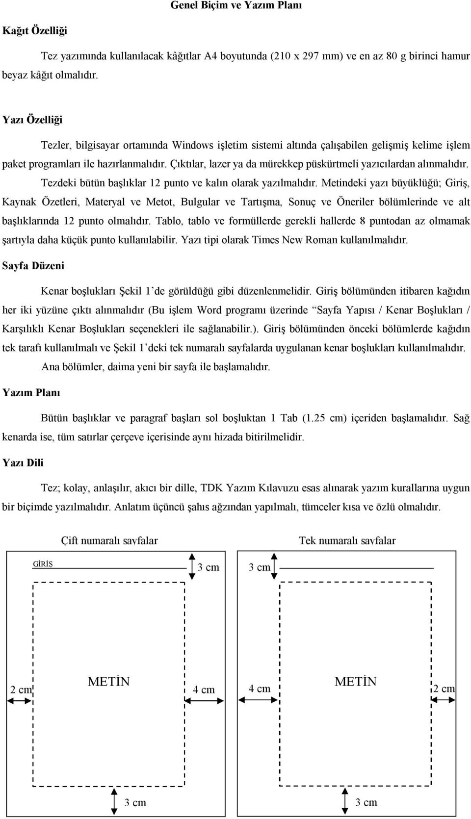 Çıktılar, lazer ya da mürekkep püskürtmeli yazıcılardan alınmalıdır. Tezdeki bütün başlıklar 12 punto ve kalın olarak yazılmalıdır.