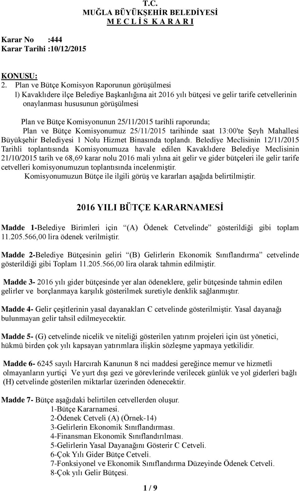 25/11/2015 tarihli raporunda; Plan ve Bütçe Komisyonumuz 25/11/2015 tarihinde saat 13:00'te Şeyh Mahallesi Büyükşehir Belediyesi 1 Nolu Hizmet Binasında toplandı.