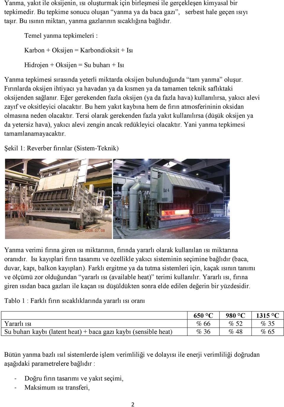 Temel yanma tepkimeleri : Karbon + Oksijen = Karbondioksit + Isı Hidrojen + Oksijen = Su buharı + Isı Yanma tepkimesi sırasında yeterli miktarda oksijen bulunduğunda tam yanma oluşur.