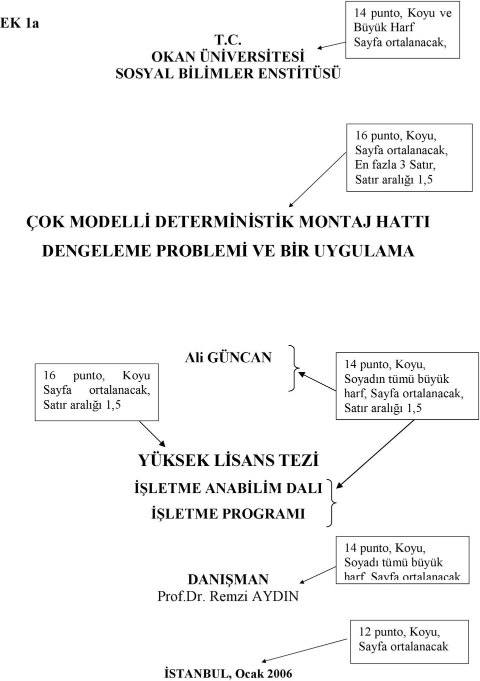 ÇOK MODELLİ DETERMİNİSTİK MONTAJ HATTI DENGELEME PROBLEMİ VE BİR UYGULAMA 16 punto, Koyu Ali GÜNCAN