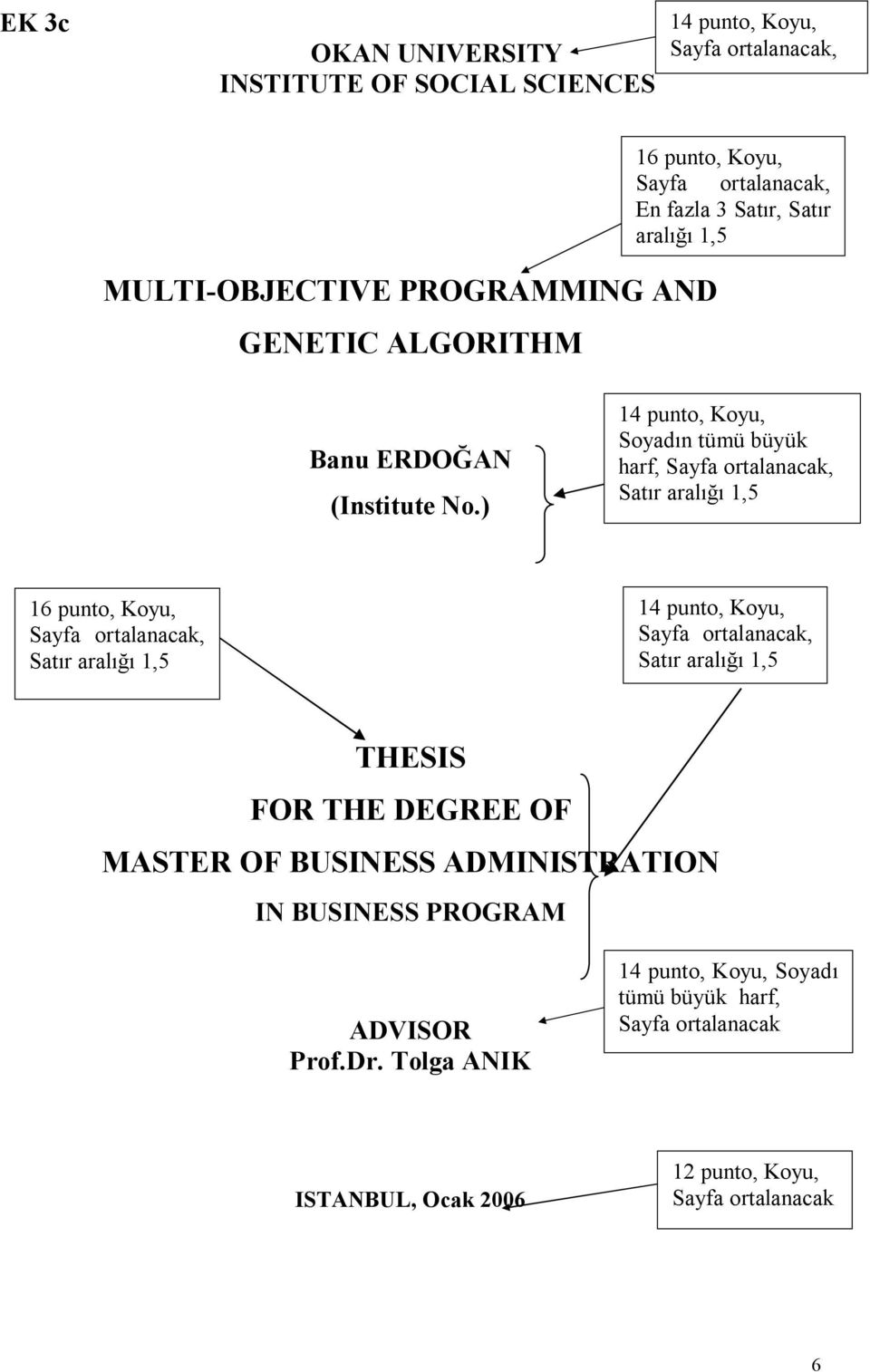 ) Soyadın tümü büyük harf, 16 punto, Koyu, THESIS FOR THE DEGREE OF MASTER OF BUSINESS ADMINISTRATION IN