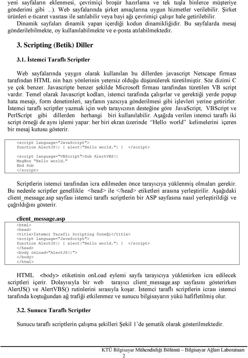 Bu sayfalarda mesaj gönderilebilmekte, oy kullanılabilmekte ve e-posta atılabilmektedir. 3. Scripting (Betik) Diller 3.1.