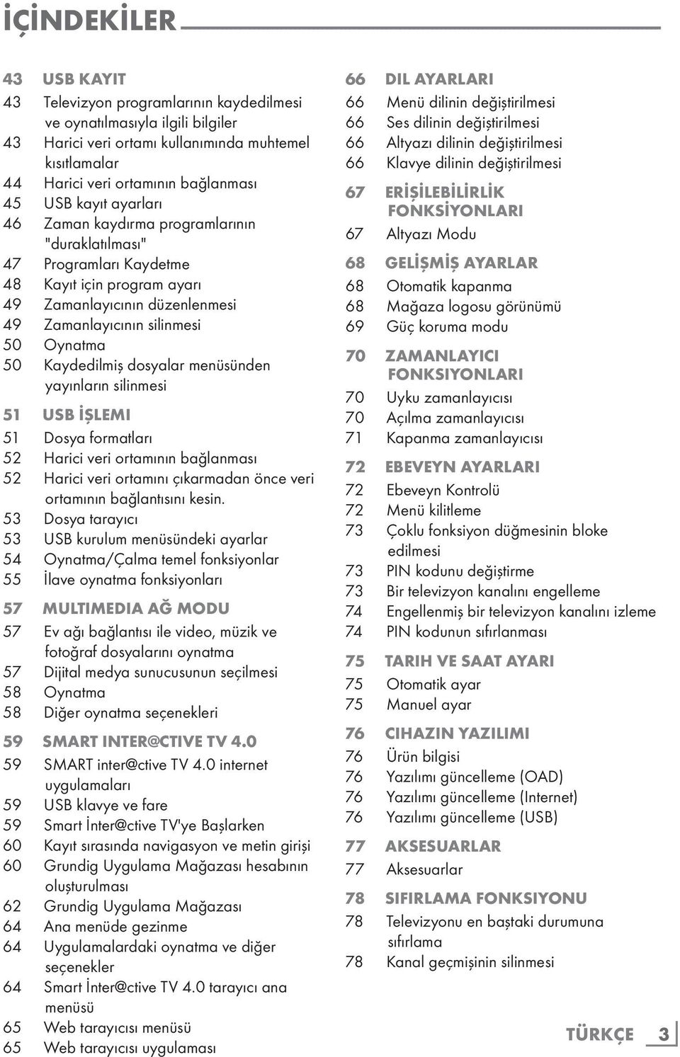 48 Kayıt için program ayarı 49 Zamanlayıcının düzenlenmesi 49 Zamanlayıcının silinmesi 50 Oynatma 50 Kaydedilmiş dosyalar menüsünden yayınların silinmesi 51 USB İŞLEMI 51 Dosya formatları 52 Harici