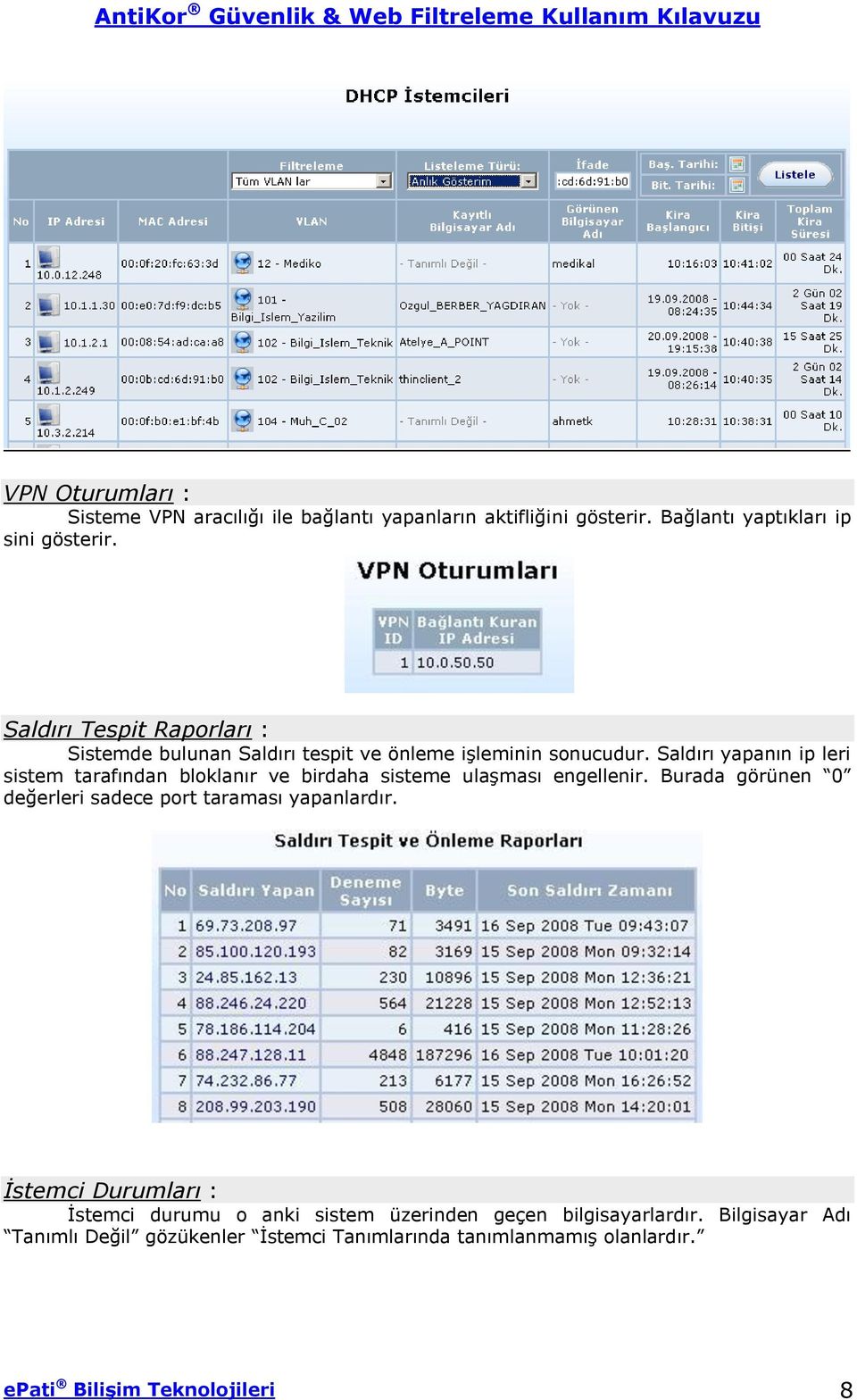 Saldırı yapanın ip leri sistem tarafından bloklanır ve birdaha sisteme ulaşması engellenir.