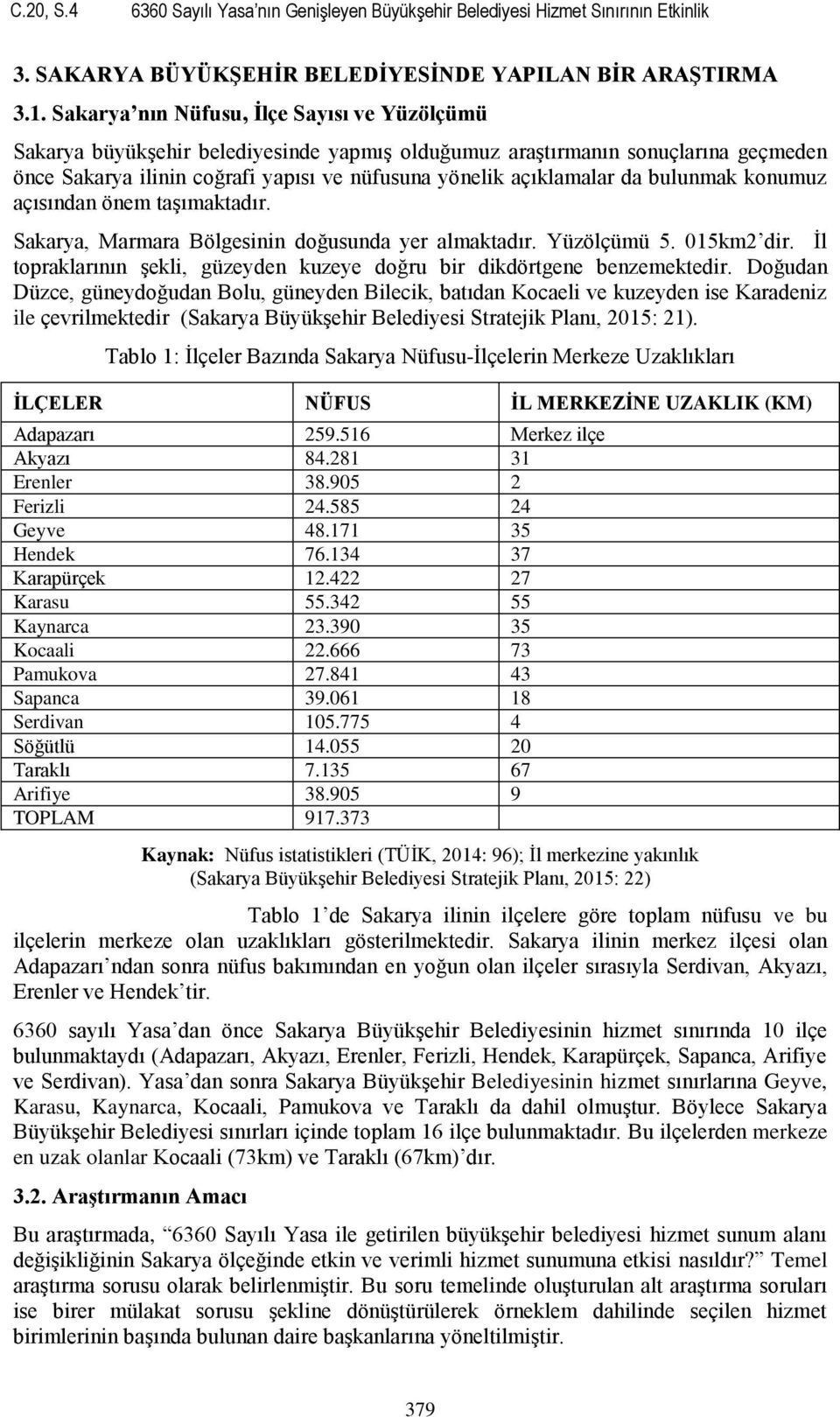 bulunmak konumuz açısından önem taşımaktadır. Sakarya, Marmara Bölgesinin doğusunda yer almaktadır. Yüzölçümü 5. 015km2 dir.