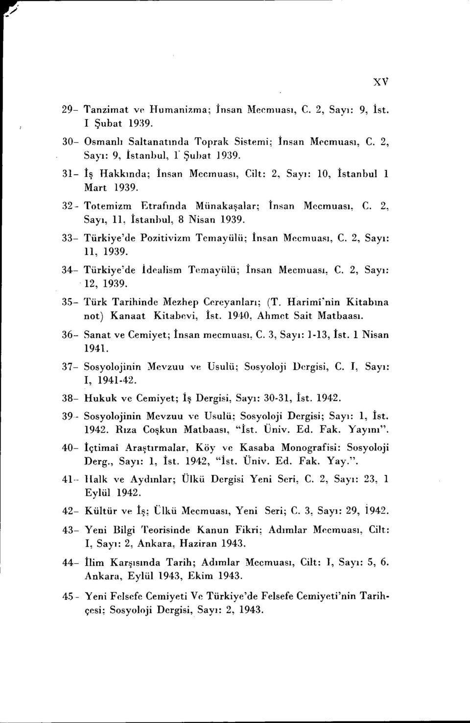 33- Türkiye'dc Pozitivizm Temayüiii; İnsan Mecmuası, C. 2, Sayı: ll, 1939. 34- Türkiye'de İdealism Temayülii; İnsan Mecmuası, C. 2, Sayı: 12, 1939. 3.5- Türk Tarihinde Mezhep Cereyanları; (T.