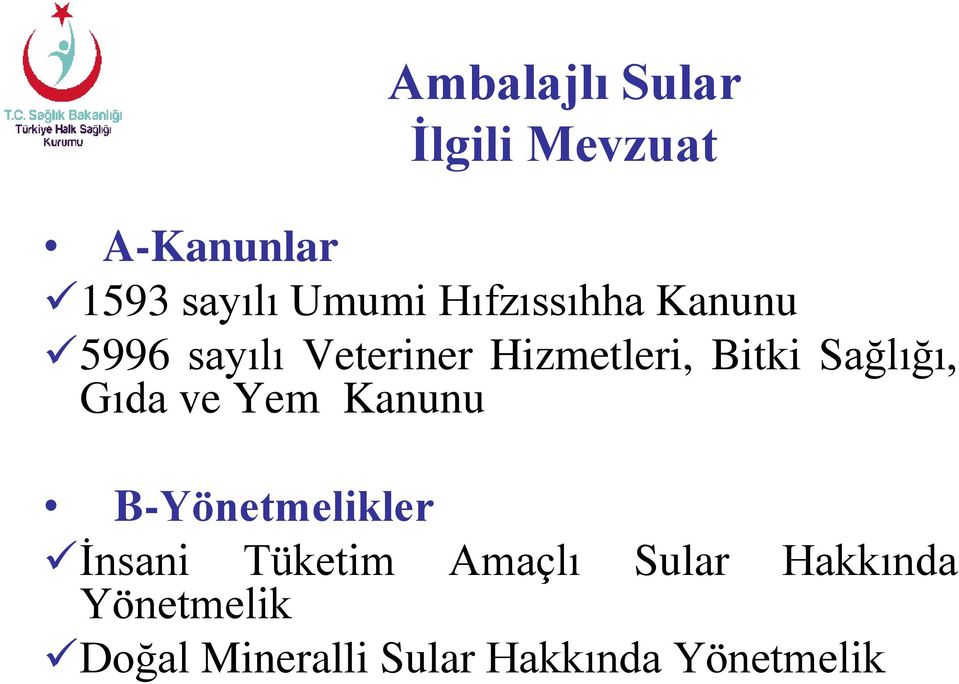 Sağlığı, Gıda ve Yem Kanunu B-Yönetmelikler İnsani Tüketim