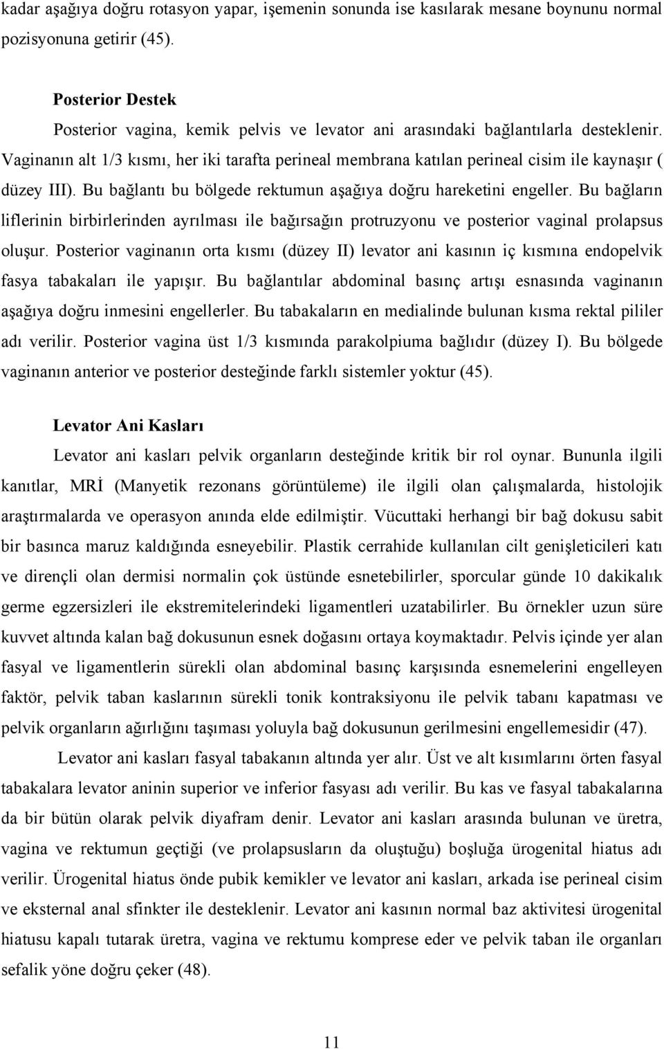 Vaginanın alt 1/3 kısmı, her iki tarafta perineal membrana katılan perineal cisim ile kaynaşır ( düzey III). Bu bağlantı bu bölgede rektumun aşağıya doğru hareketini engeller.