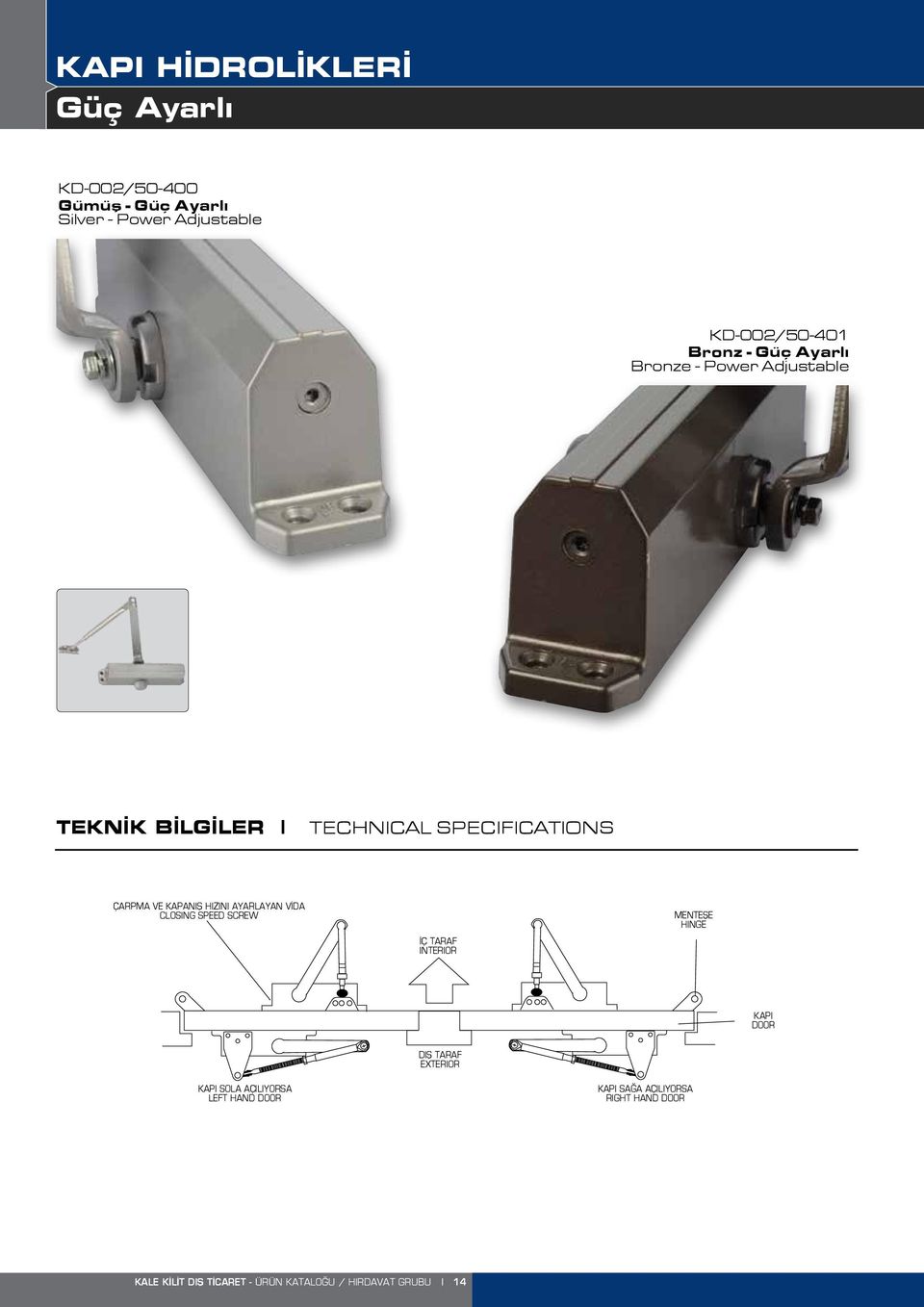 AYARLAYAN VİDA CLOSING SPEED SCREW İÇ TARAF INTERIOR MENTEŞE HINGE KAPI DOOR DIŞ TARAF EXTERIOR KAPI SOLA