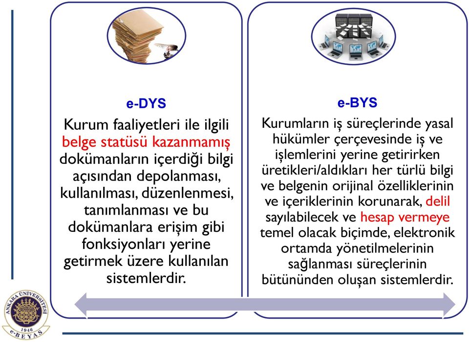 e-bys Kurumların iş süreçlerinde yasal hükümler çerçevesinde iş ve işlemlerini yerine getirirken üretikleri/aldıkları her türlü bilgi ve belgenin