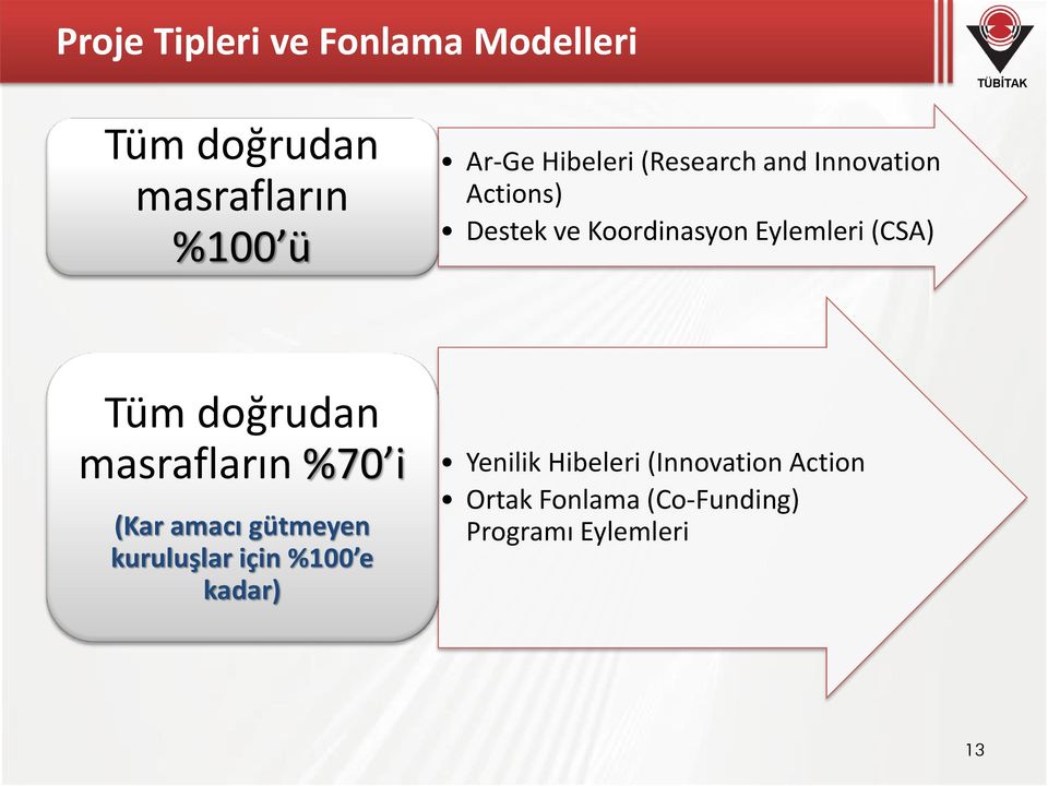 (CSA) Tüm doğrudan masrafların %70 i (Kar amacı gütmeyen kuruluşlar için %100 e