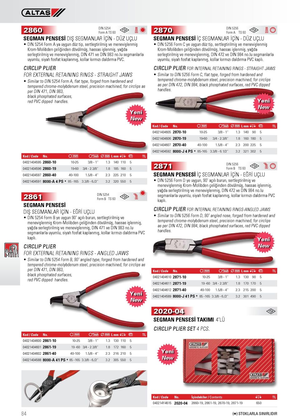 CIRCLIP PLIER FOR EXTERNAL RETAINING RINGS - STRAIGHT JAWS Similar to DIN 5254 Form A, flat type, forged from hardened and tempered chrome-molybdenum steel, precision machined, for circlips as per