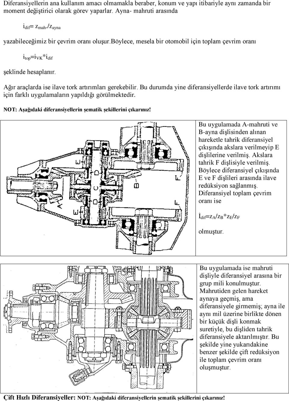 Bu durumda yine diferansiyellerde ilave tork artırımı için farklı uygulamaların yapıldığı görülmektedir. NOT: Aşağıdaki diferansiyellerin şematik şekillerini çıkarınız!