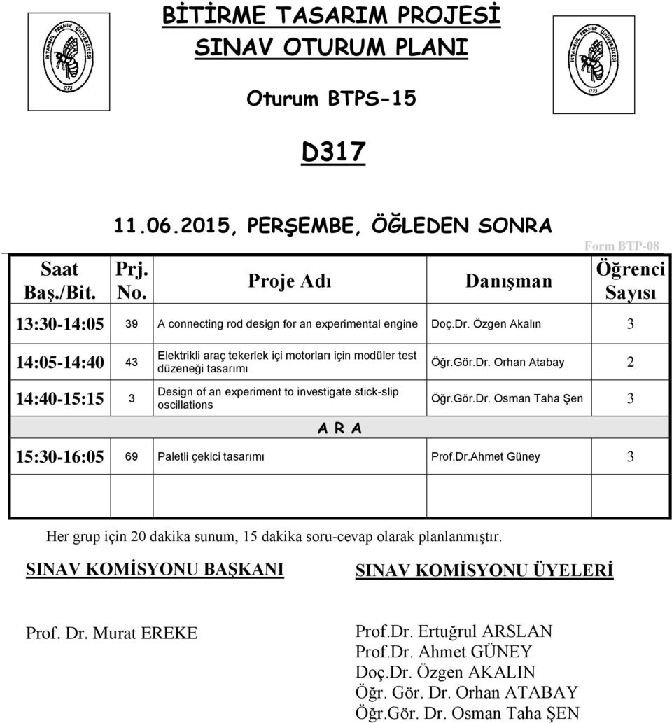 Orhan Atabay 14:40-15:15 Design of an experiment to investigate stick-slip oscillations Öğr.Gör.Dr.